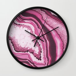 Pink Agate Geode Gemstone Wall Clock