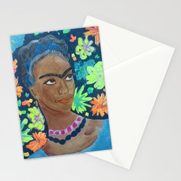 Frida with Neon Flowers Stationery Card