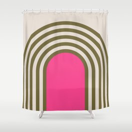 Retro Olive Green & Pink Arches  Shower Curtain