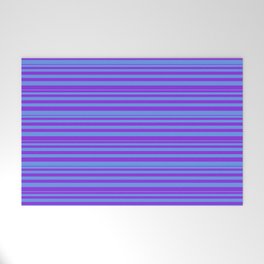 [ Thumbnail: Purple and Cornflower Blue Colored Lines/Stripes Pattern Welcome Mat ]