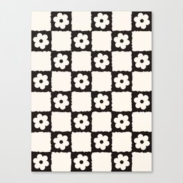 Retro Flower Checker in Black&White Canvas Print