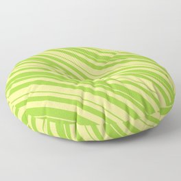 [ Thumbnail: Green and Tan Colored Lined/Striped Pattern Floor Pillow ]