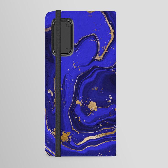 dark blue sky marble with gold veins foil shiny and beautiful Android Wallet Case