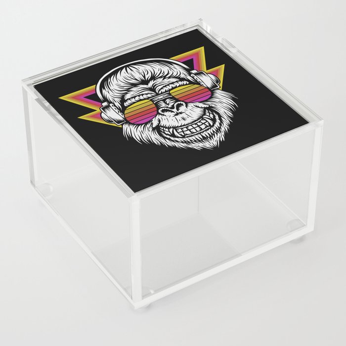 Angry Retro Gorilla Music Monkey Illustration Acrylic Box
