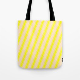 [ Thumbnail: Bisque & Yellow Colored Stripes/Lines Pattern Tote Bag ]