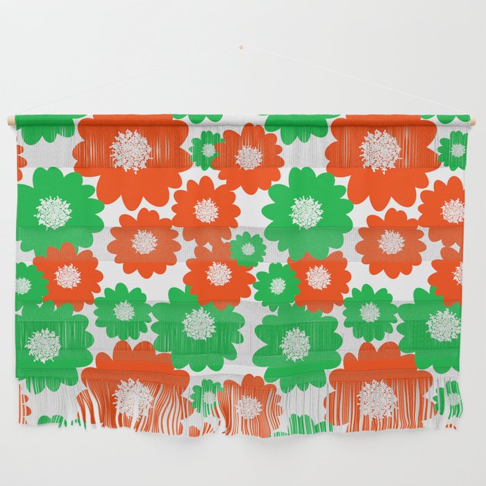 Mid-Century Modern Red And Green Summer Flowers Wall Hanging