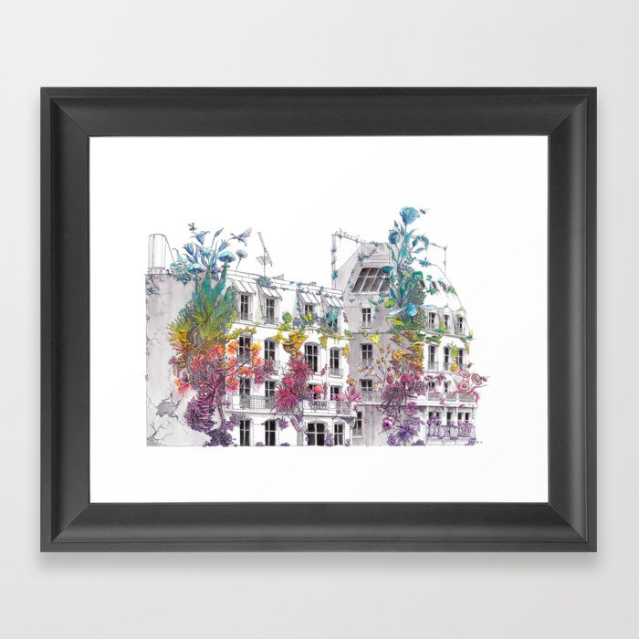 Parisian Roofs - Surrealistic Post Apocalyptic Watercolor Painting Framed Art Print