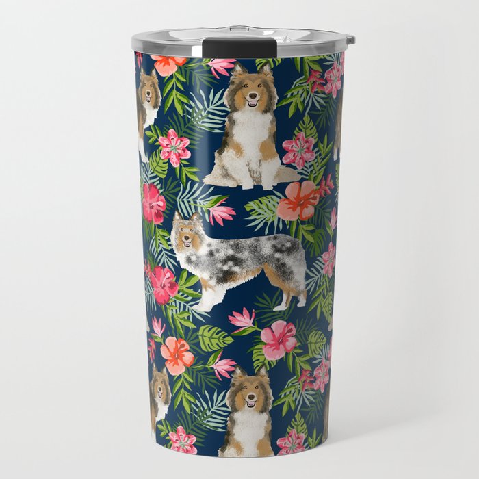 Shetland Sheepdog sheltie tropical florals floral dog breed pattern gifts for dog lover Travel Mug