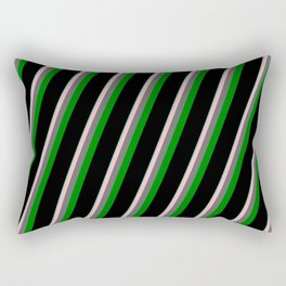 [ Thumbnail: Vibrant Aquamarine, Light Pink, Dim Gray, Green & Black Colored Lined/Striped Pattern Rectangular Pillow ]