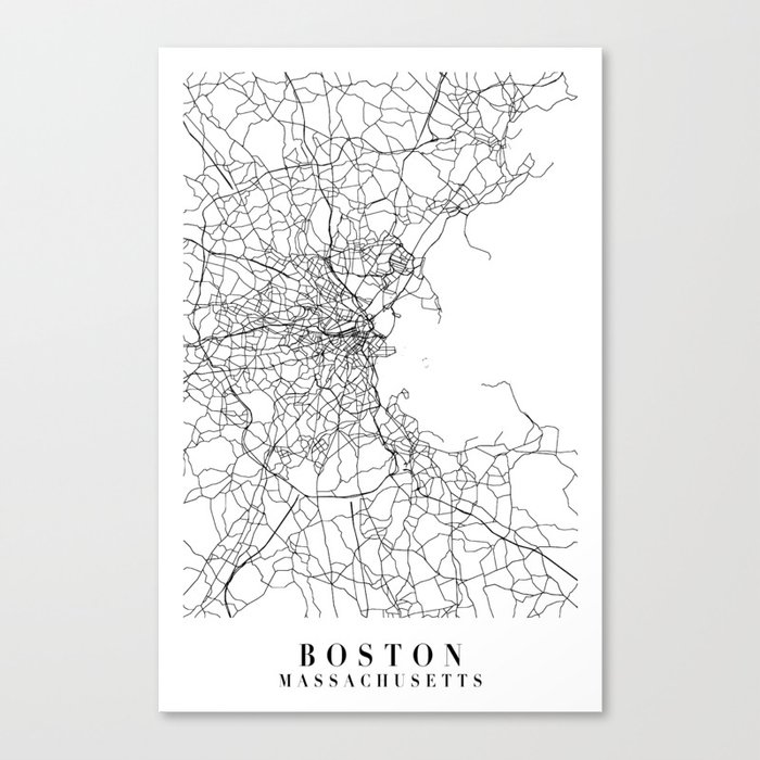 Boston Massachusetts Street Map Minimal Canvas Print by Typologie Paper