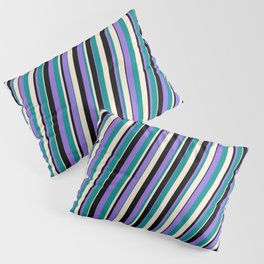 [ Thumbnail: Purple, Dark Cyan, Beige & Black Colored Striped Pattern Pillow Sham ]