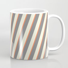 [ Thumbnail: Beige, Coral & Grey Colored Lined Pattern Coffee Mug ]
