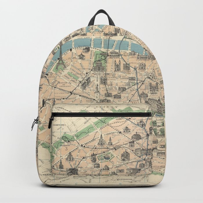 Paris Its Monuments. Practical Visitor's Guide.-Old vintage map Backpack