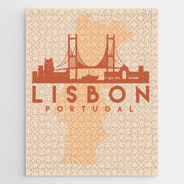 LISBON PORTUGAL CITY MAP SKYLINE EARTH TONES Jigsaw Puzzle