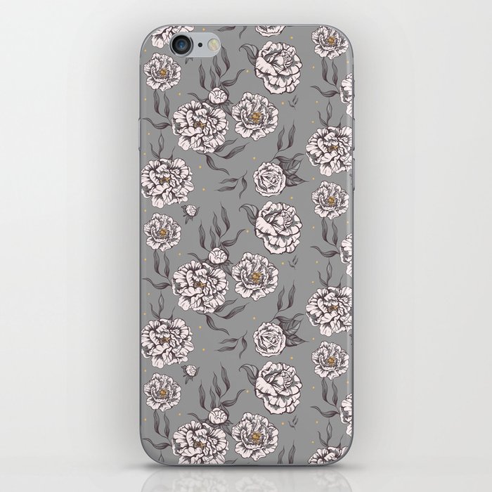 Gray Vintage Flower Power Floral Pattern 60s 70s iPhone Skin