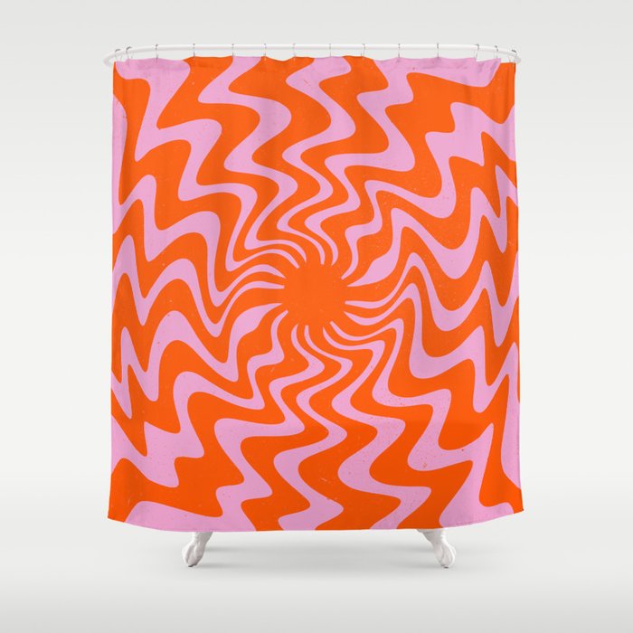 70s Retro Pink Orange Abstract Shower Curtain