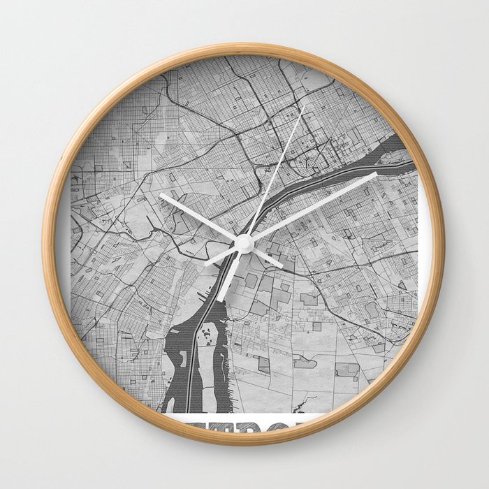 Detroit city map sketch Wall Clock
