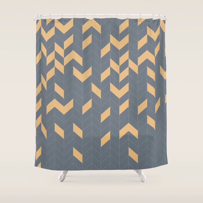 Grey And Mustard Herringbone Shower Curtain By Blooomingdaisies