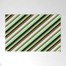 [ Thumbnail: Light Green, Black, Sienna, and Light Cyan Colored Lined Pattern Welcome Mat ]