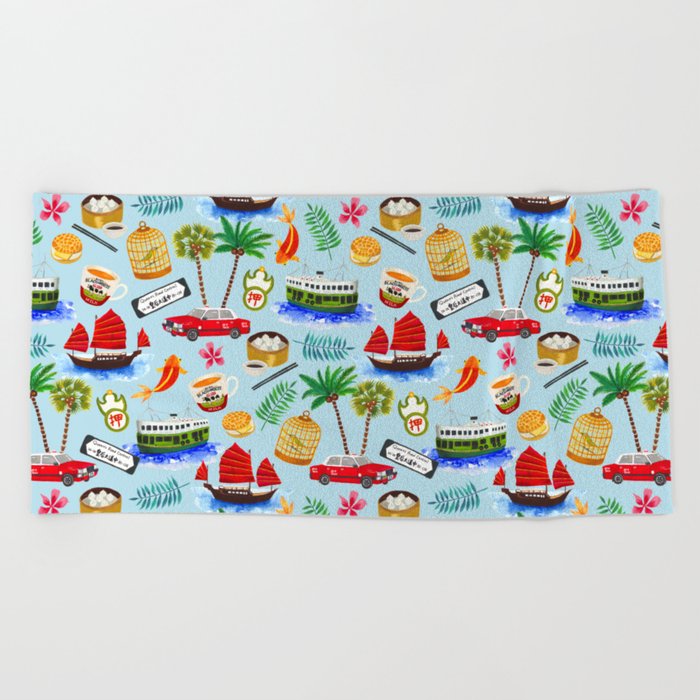 Hong Kong City Life (pale blue)  Beach Towel