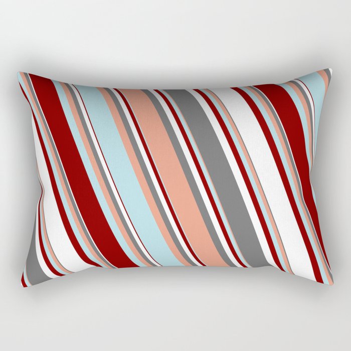 Colorful Dim Grey, Dark Salmon, Powder Blue, Maroon & White Colored Pattern of Stripes Rectangular Pillow