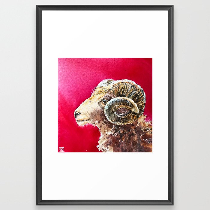 SHEEP ON RED Framed Art Print