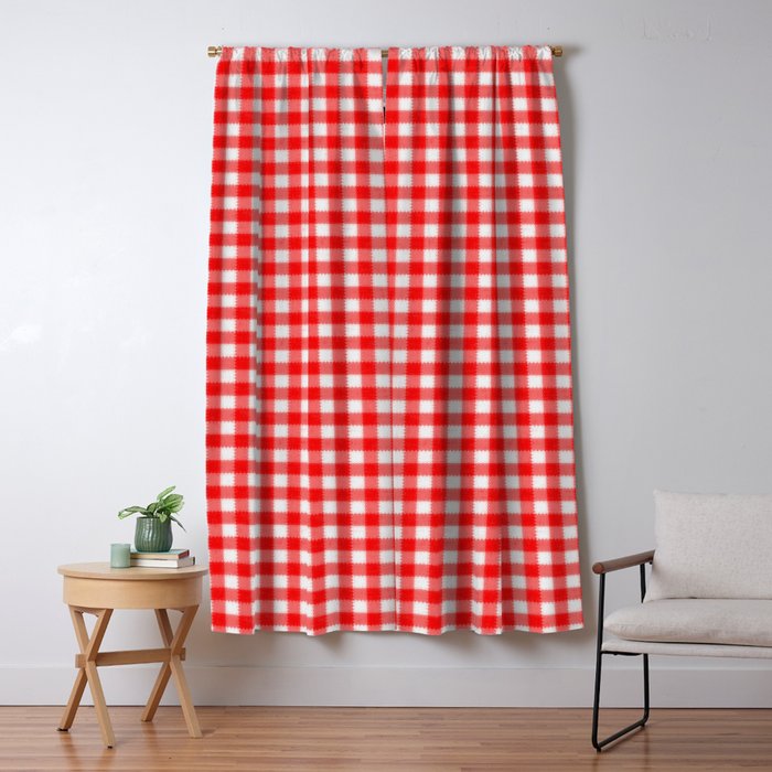 Gingham Red And White Weave Pattern Blackout Curtain By Markuk97