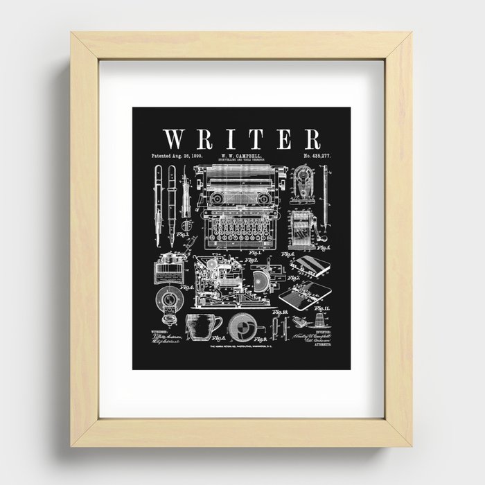 Writer Author Novelist Bookish Writing Tools Vintage Patent Recessed Framed Print