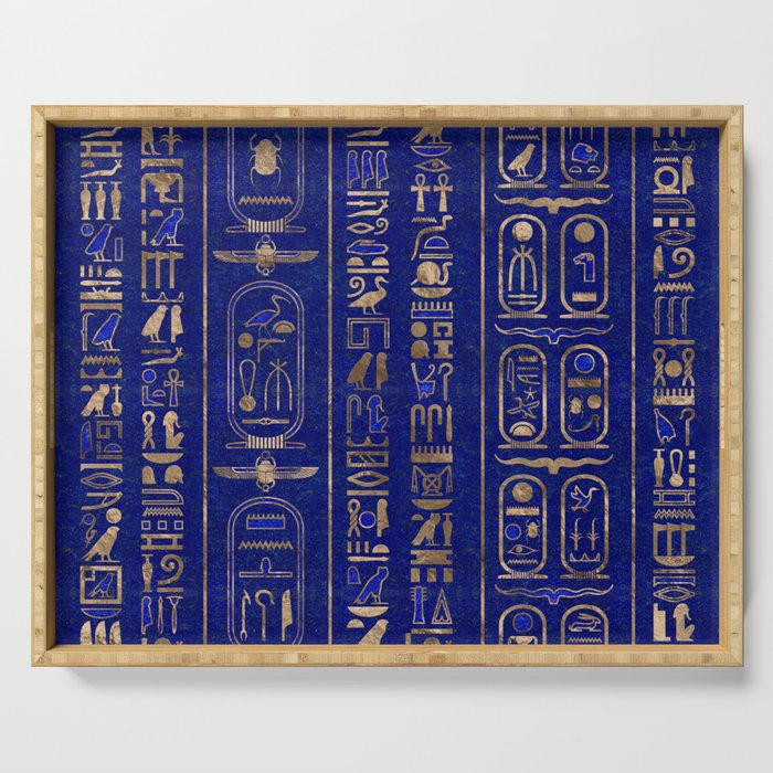 Egyptian hieroglyphs pattern Gold Lapis Lazuli Serving Tray