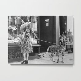 Woman with Cheetah, Phyllis Gordon, with her pet Kenyan cheetah, Paris, France black and white photo Metal Print | Blackandwhite, Bizarre, Lions, Absurd, Womanandcheetah, Fashion, Photograph, Paris, Cheetahs, Woman 