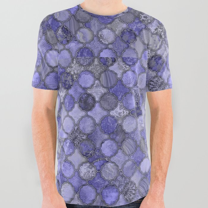 Very Peri Shabby Chic Moroccan Tiles Faded Bohemian Luxury From The Sultans Palace In Periwinkle All Over Graphic Tee