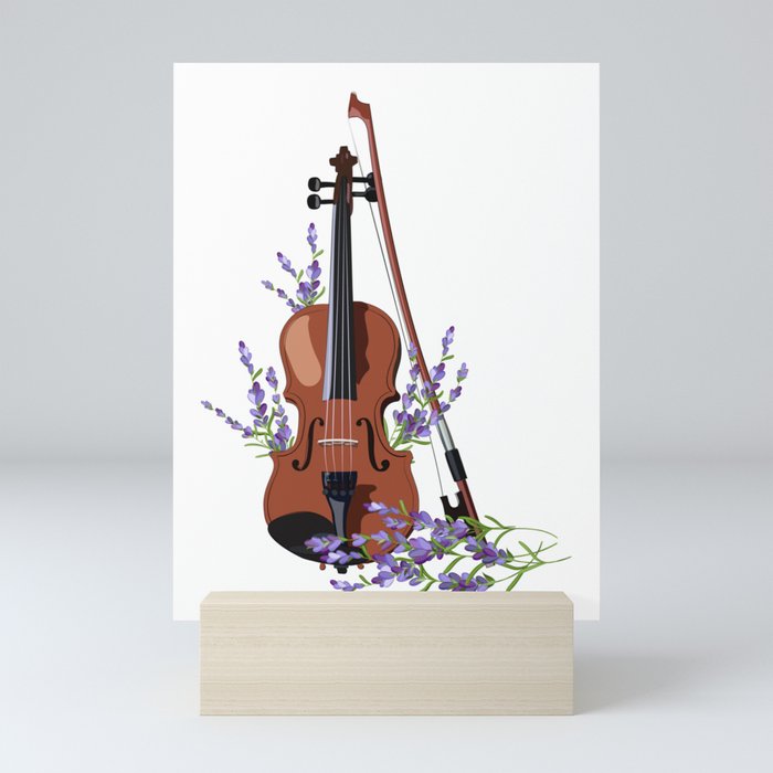 Violin with lavender Mini Art Print