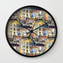 Gamla Stan Old City Stockholm Sweden Architectural Watercolor Landscape Wall Clock