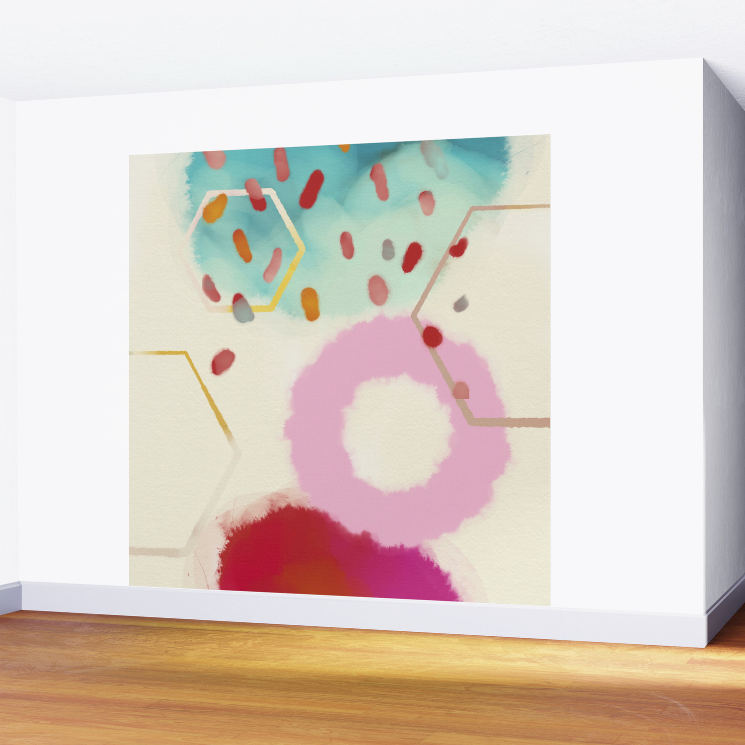 Pink Circle Abstract Dots Dancing Polka In Rain Wall Mural By