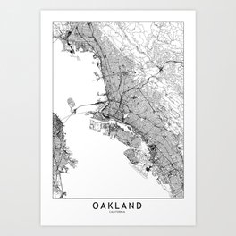 Oakland White Map Art Print