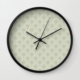 Art Deco fan pattern Wall Clock | Feather, Jade, Fishscale, Drawing, Deco, Classic, Copper, Gold, Seamless, Vintage 