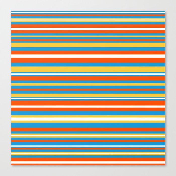 Retro Modern Stripes Orange Blue Yellow White Canvas Print