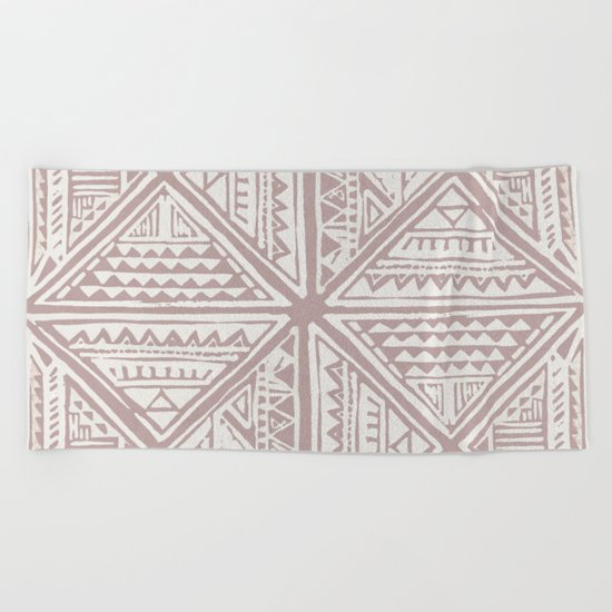 Simply Tribal Tile in Red Earth on Lunar Gray Beach Towel