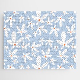 Quirky Floral in Light Blue, Orange and White Jigsaw Puzzle