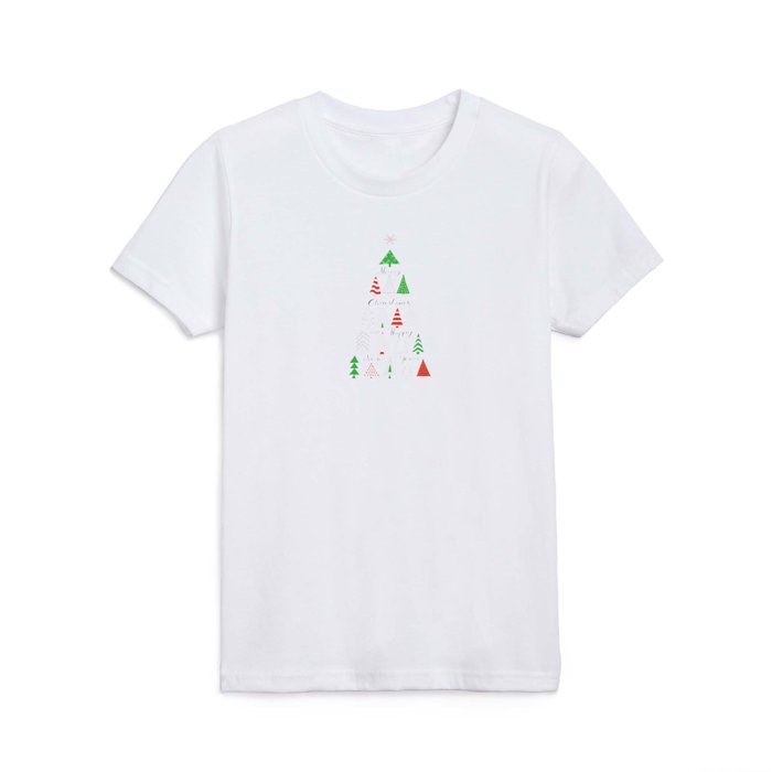 Red and Green Christmas Tree Pattern Kids T Shirt