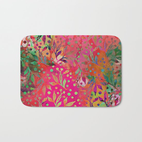 Tropical Summer colorful botanical pattern Bath Mat