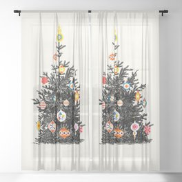 Retro Decorated Christmas Tree Sheer Curtain