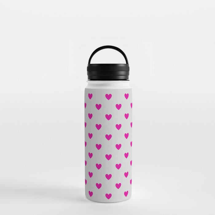 Hearts All Over - pink on gray Water Bottle