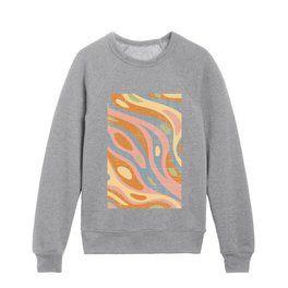 Groovy Retro Abstract Wavy Lines in Distressed Vintage Colorful Pastels Kids Crewneck