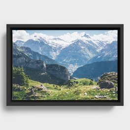Swiss Alps Summer Landscape - Nature Photography - Jungfrau Mountain Peak Framed Canvas