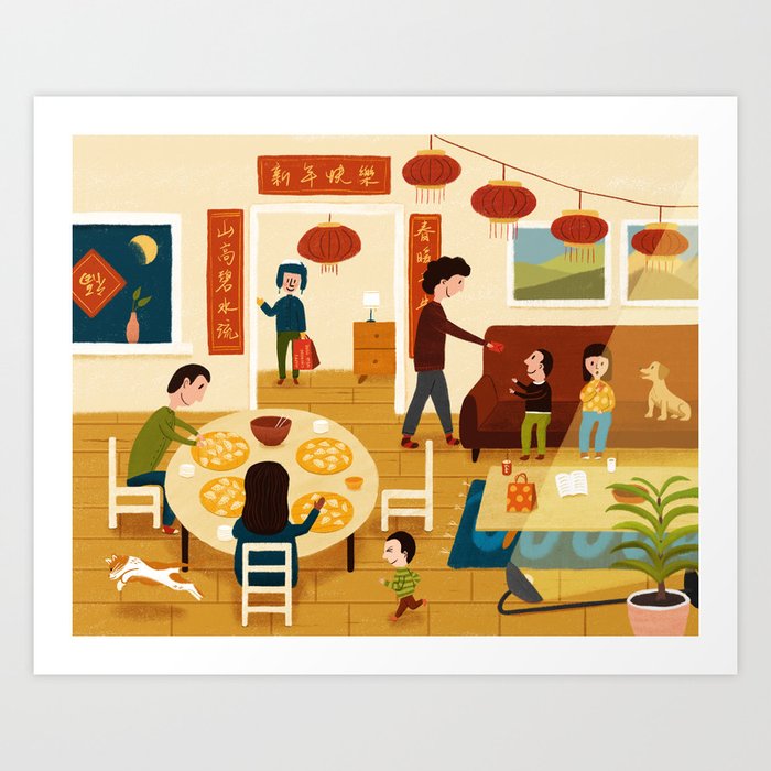 Family on Chinese New Year's Eve Art Print
