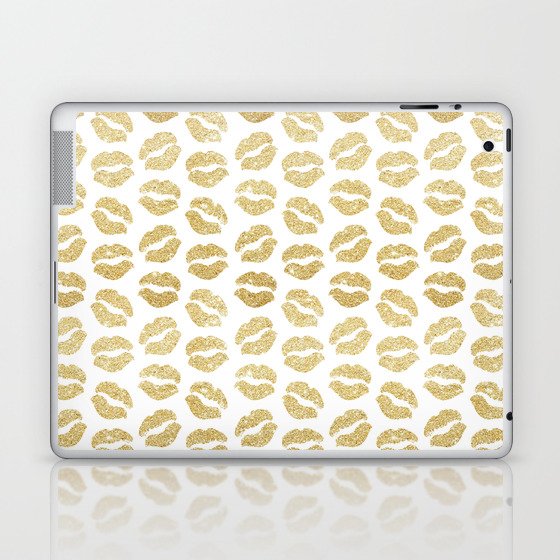 Gold Glitter Lips Laptop & iPad Skin