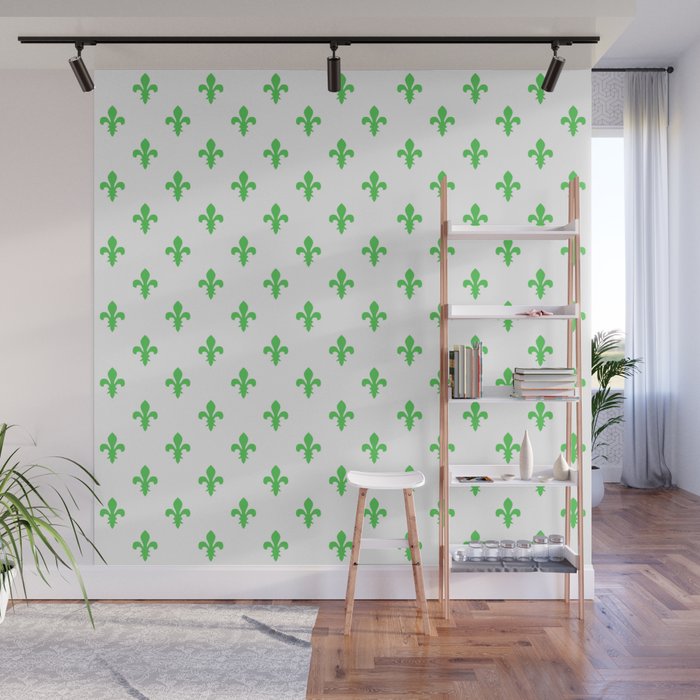 Fleur-de-Lis (Green & White Pattern) Wall Mural