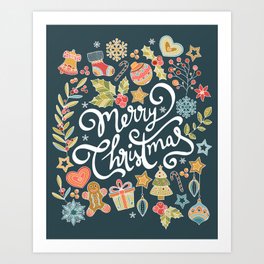 Cute little Christmas - blue background Art Print