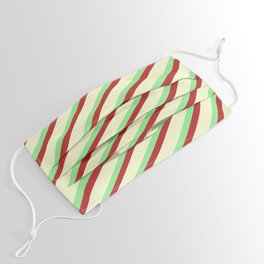[ Thumbnail: Light Green, Red, and Light Yellow Colored Lined/Striped Pattern Face Mask ]